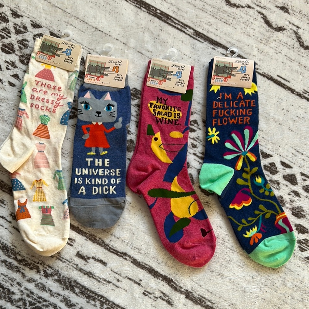 Blue Q Cream and Blue Patterned Hosiery Socks